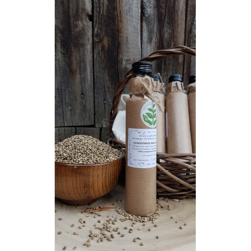Hemp oil from hemp seeds, raw pressed, wooden press